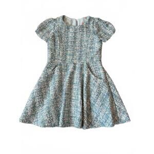 Zoe Ltd Girls Blue Mint White Mixed Tweed Fit & Flare Party Dress Size 7